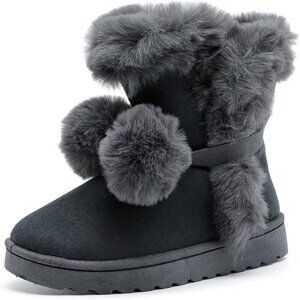 Women's Mid-calf Winter Snow Boots Lightweight Warm Faux Fur Booties Shoes Grey